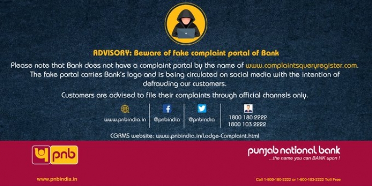 PNB Warns Its Customers Against The Fake Complaint Portal Of The Bank!!!